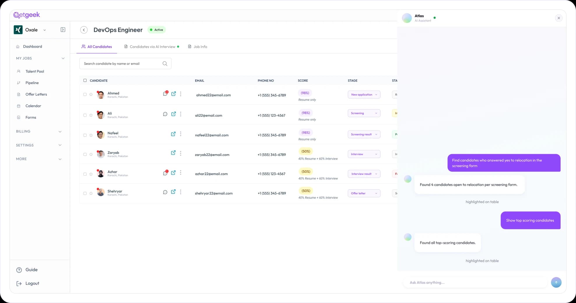 Atlas AI talent intelligence agent dashboard