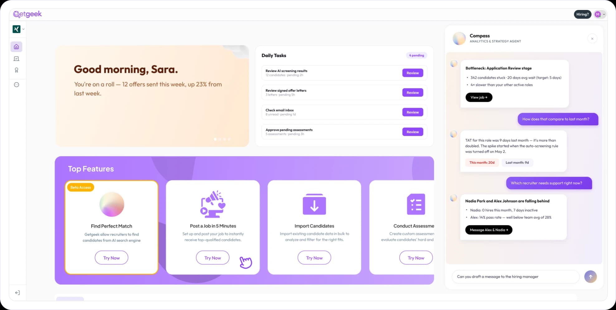 Compass AI analytics and strategy agent dashboard